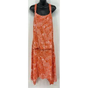 Goya Women Dress Size Small Shift Layer Women Orange Tropical Aloha Leaf New B28